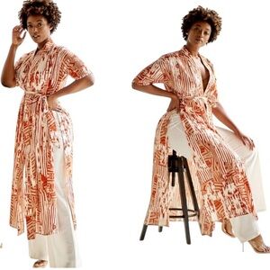 NWT J. Brooks Rust Cream Robe kimono tie belt split sides full length size small